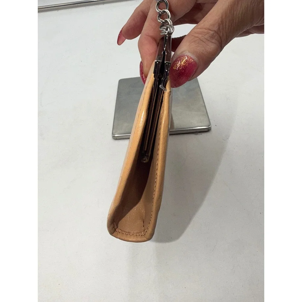 Monsac Vintage Tan Leather Kiss Lock Clutch Bag Silver Chain Strap Evening Purse